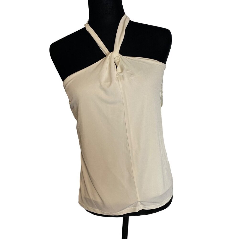 Ellen Tracy Chalk Halter Top Womens‎ Size Medium White Sleeveless Y2K Boho Chic